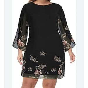 GRACE KARIN Women's Chiffon Flutter Sleeve Cocktail Dress Black Floral Size 2XL